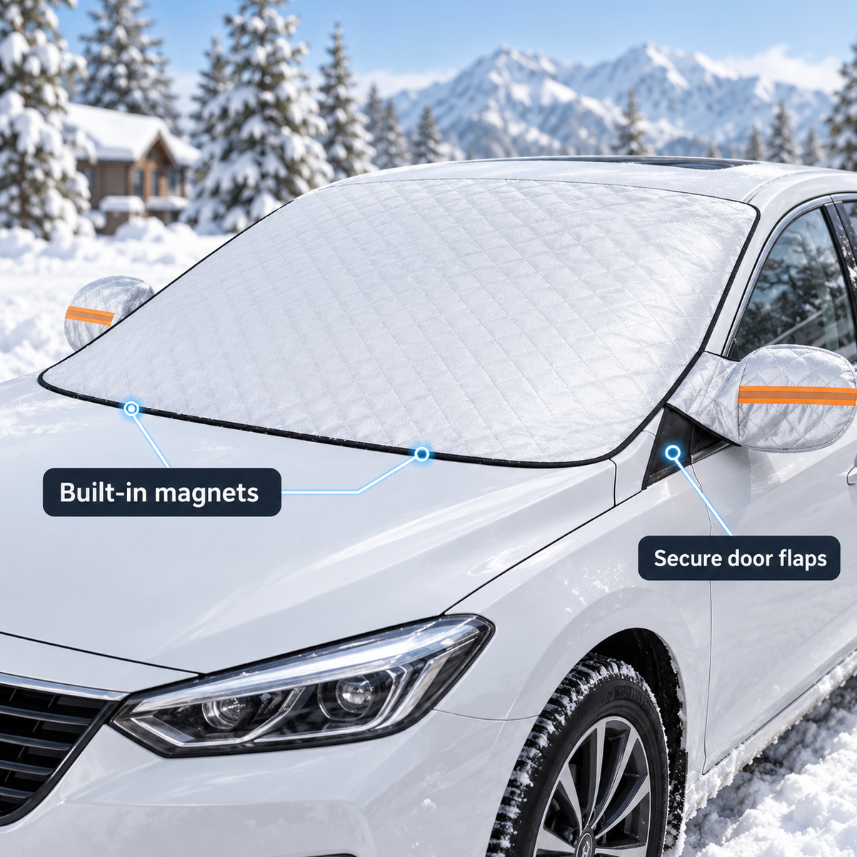 Car cover secured by magnets and door flaps